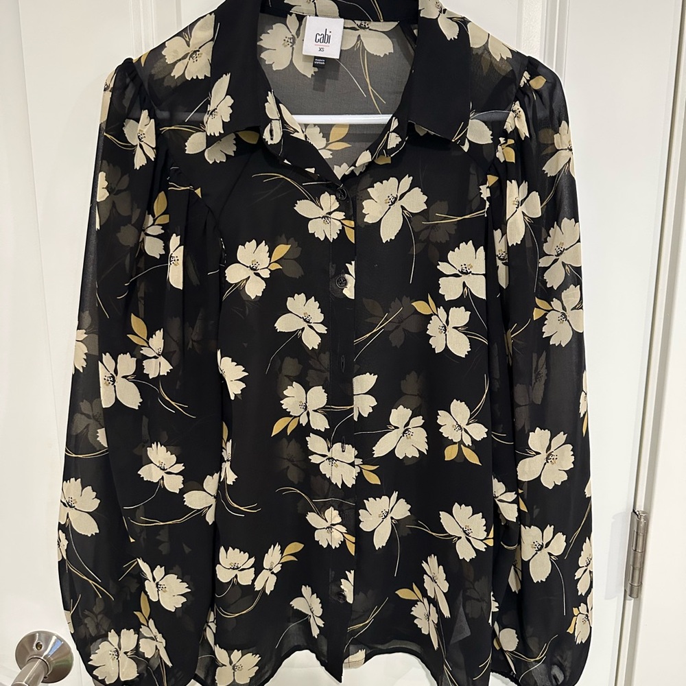 CAbi Black and White Blouse Classic Top